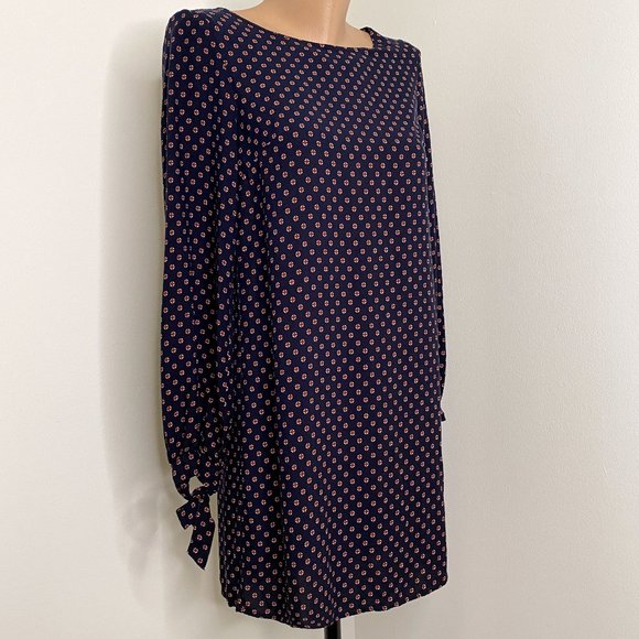 H&M Navy blue Cross Pattern Shift Dress w/ long tie sleeves sz 4 Vintage Retro - Picture 2 of 8